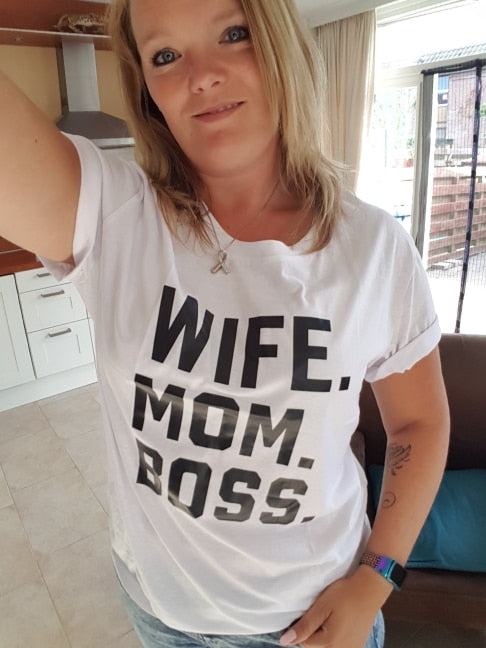 WIFE MOM BOSS Letters Women Tshirt Cotton Casual Funny Tshirt