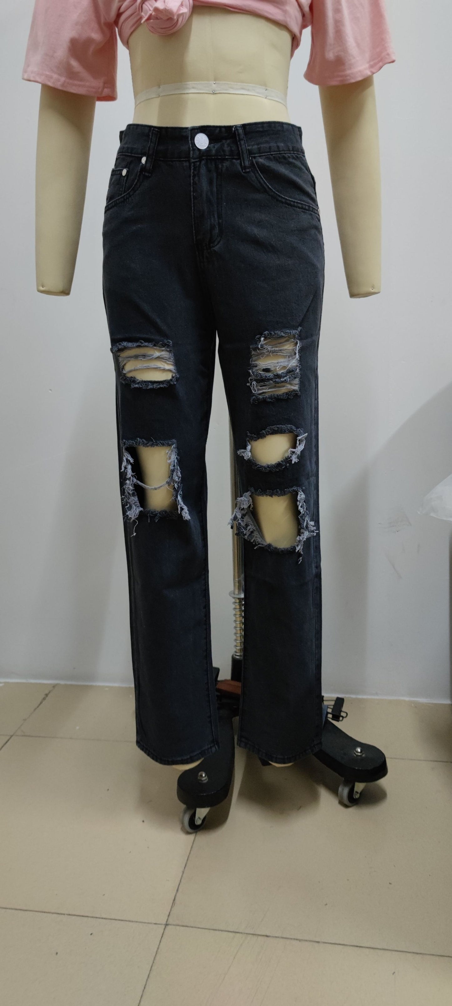 RAZO’s Sexy Summer Ripped Jeans Woman High Waist Holes Destroyed Broken Wide Pants Vintage Female Denim Trousers Distressed Designer